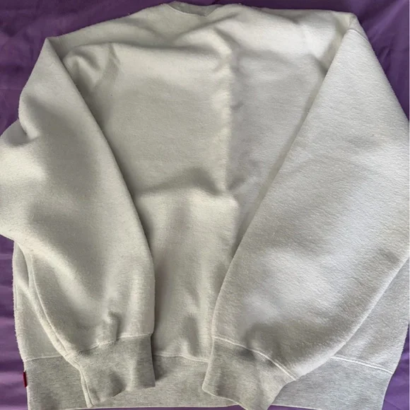 Supreme White Crewneck Sweater with Red Logo